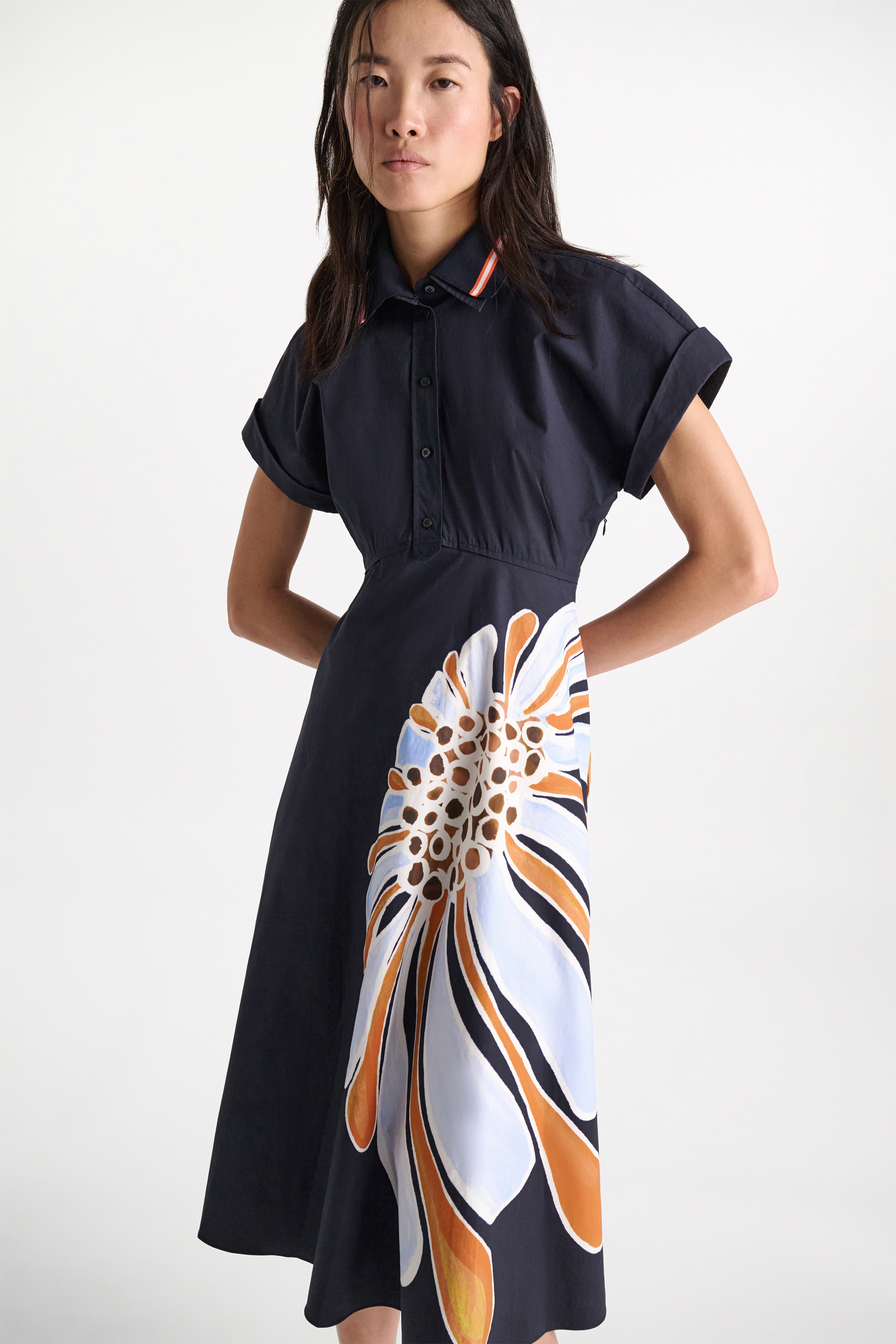 Dorothee Schumacher Printed cotton poplin dress dream flower navy